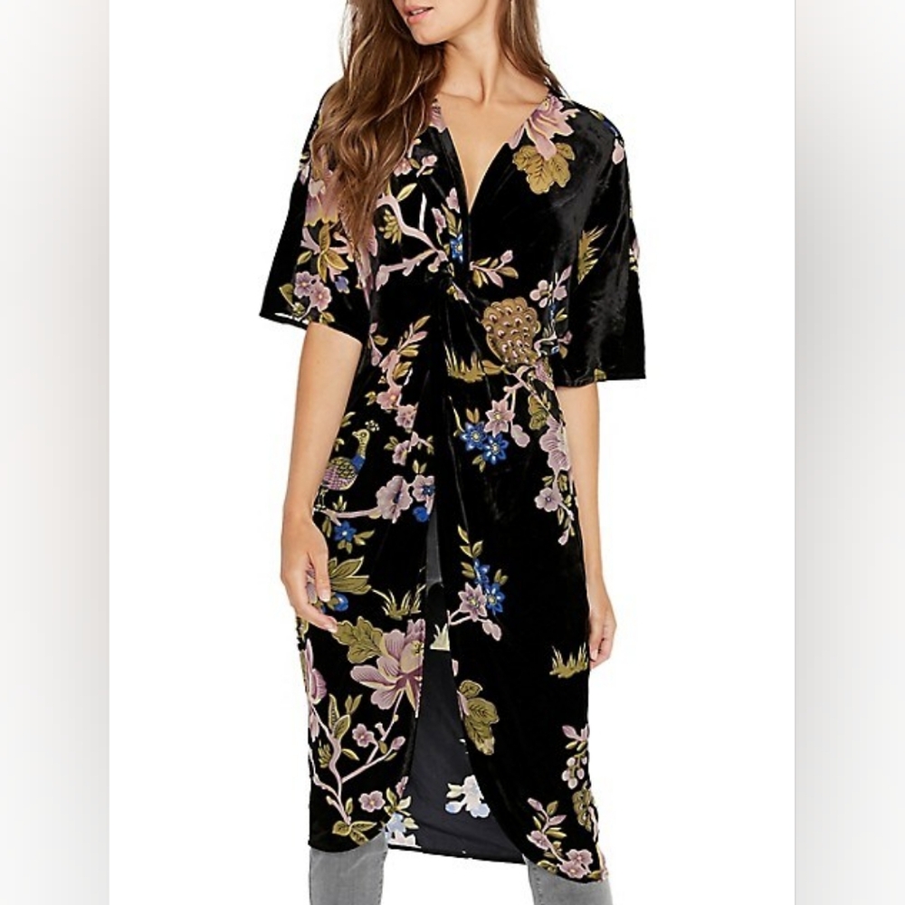 Black velvet floral duster